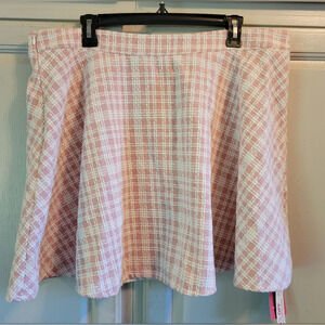 ROMWE Pink Plaid Print Flare School Girl Skirt